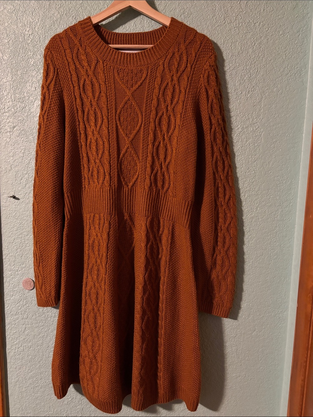 Lucky Brand Cable Knit Rust Orange Long Sleeve Sweater Dress Women’s XL Like New